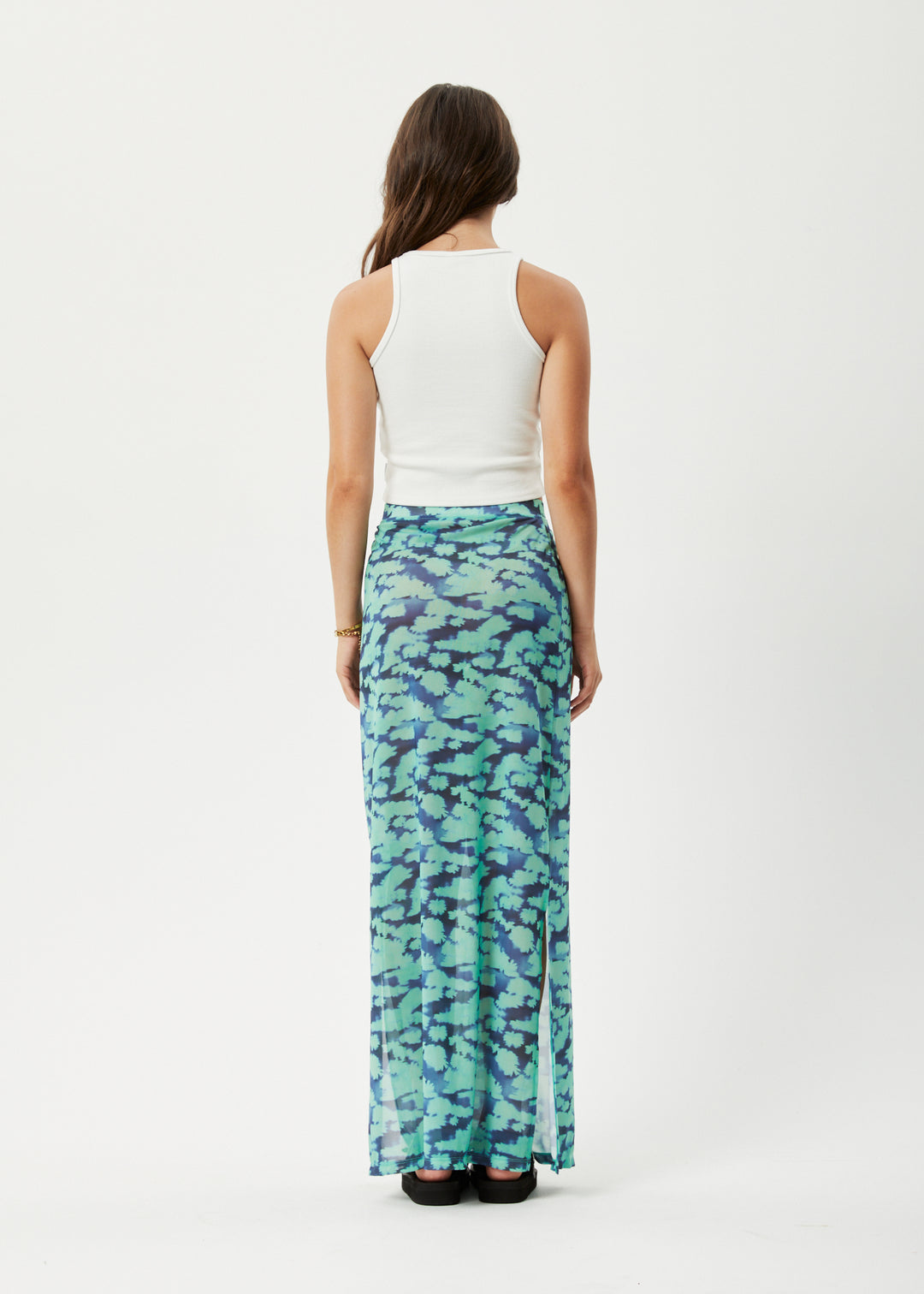 AFENDS Womens Liquid - Sheer Maxi Skirt - Jade Floral 