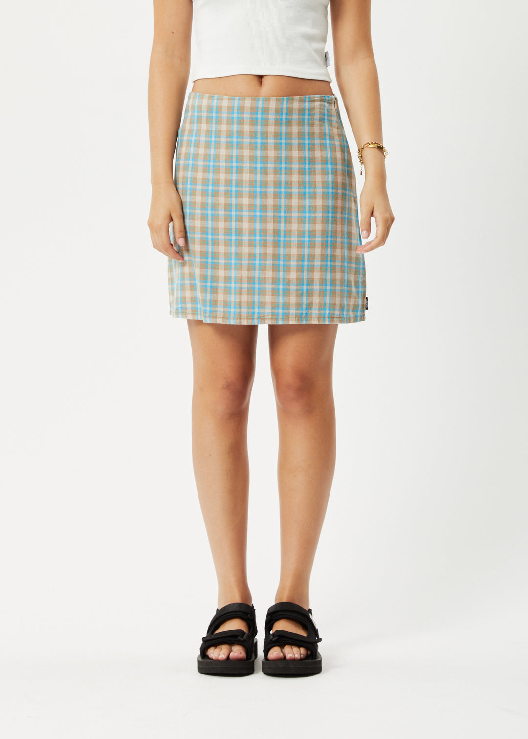 AFENDS Womens Millie - Mini Skirt - Tan Check 