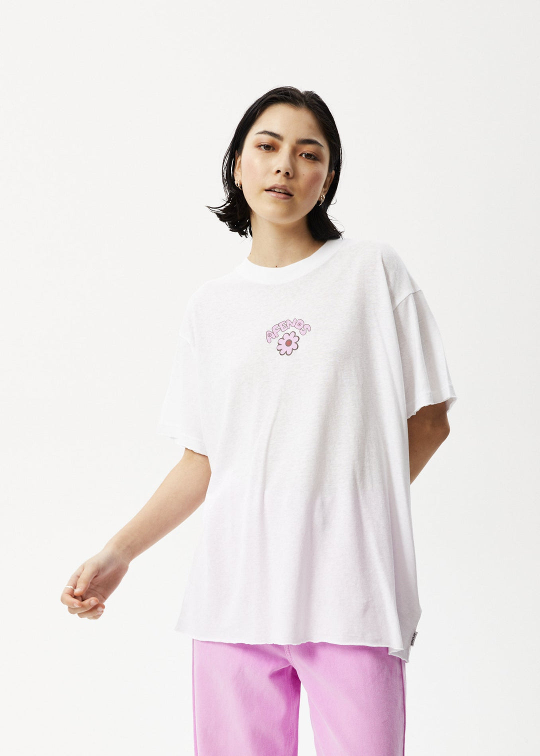 AFENDS Womens Flowers Slay - Oversized Graphic T-Shirt - White 