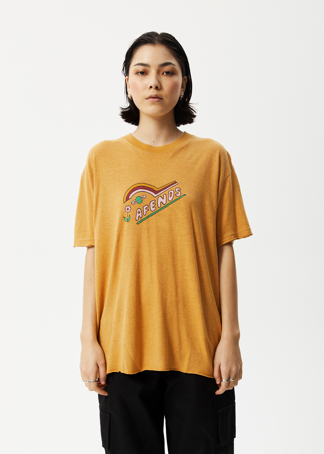 AFENDS Womens Day Dream Slay - Oversized Graphic T-Shirt - Mustard 