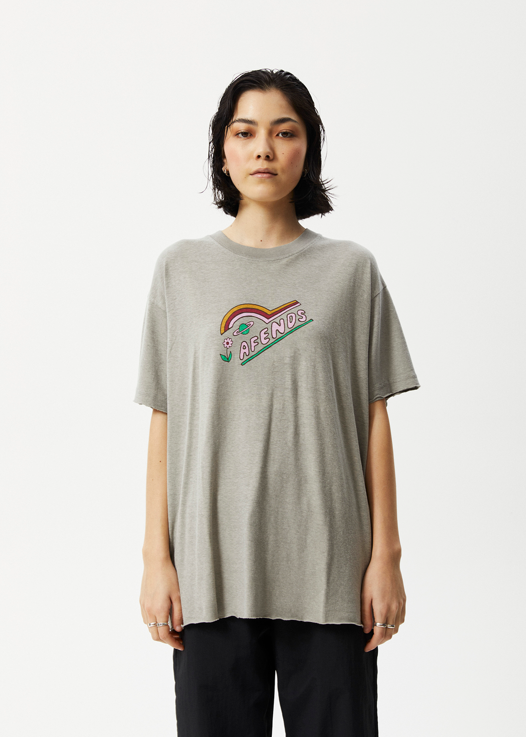 AFENDS Womens Day Dream Slay - Oversized Graphic T-Shirt - Olive 