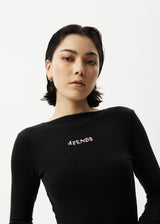 Afends Womens Day Dream Peony - Ribbed Long Sleeve Top - Black - Afends womens day dream peony   ribbed long sleeve top   black 