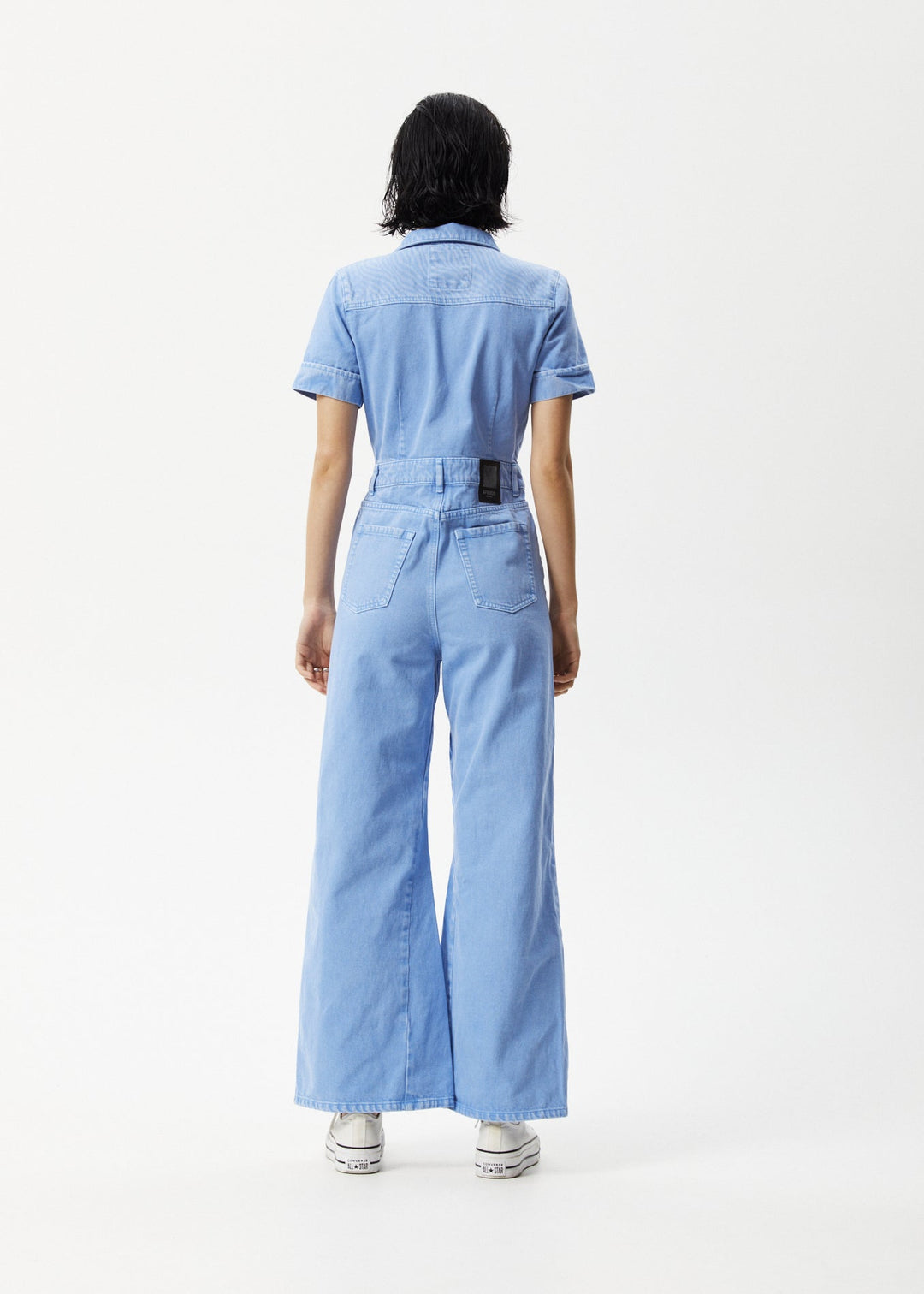 AFENDS Womens Polar Miami - Denim Flared Jumpsuit - Faded Arctic 