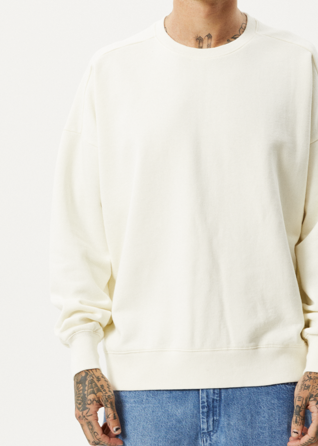 AFENDS Unisex Vacancy - Unisex Crew Neck Jumper - Off White 