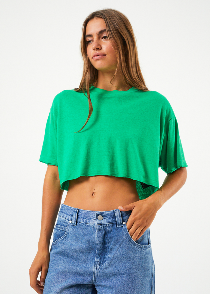AFENDS Womens Slay Cropped - Oversized Tee - Forest 