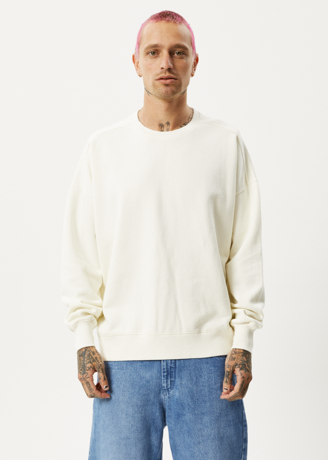 AFENDS Unisex Vacancy - Unisex Crew Neck Jumper - Off White 