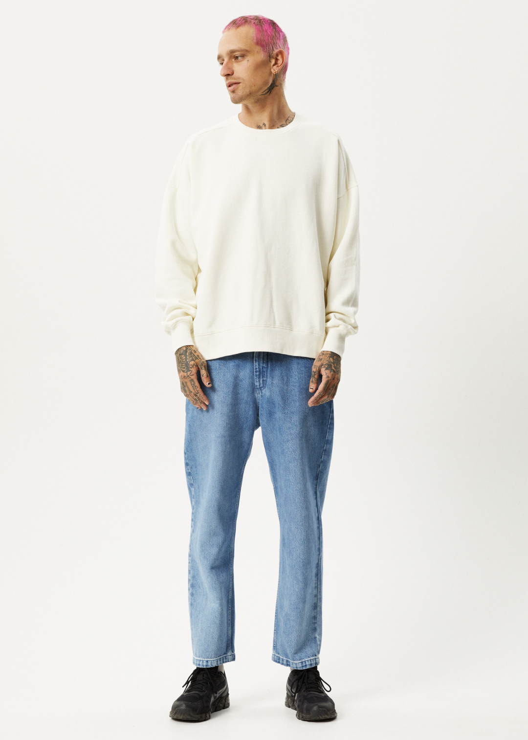 AFENDS Unisex Vacancy - Unisex Crew Neck Jumper - Off White 