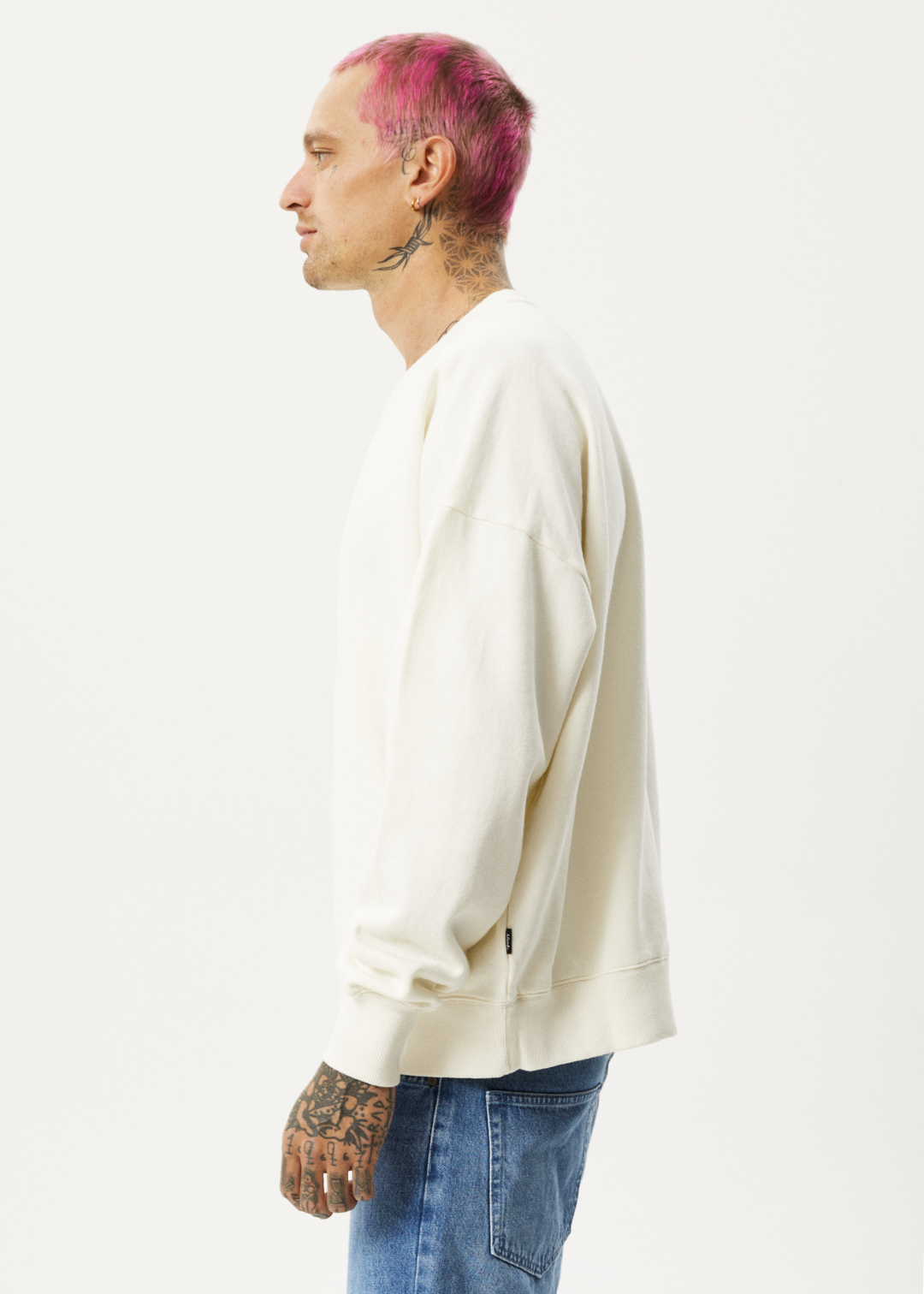 AFENDS Unisex Vacancy - Unisex Crew Neck Jumper - Off White 